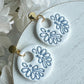 Embossed Blue Leaf Tile Earrings