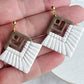 White Macrame w/ Wood Top Polymer Clay Earrings