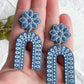 Decorative Embossed Blue Arched Polymer Clay Earrings | Santorini Collection