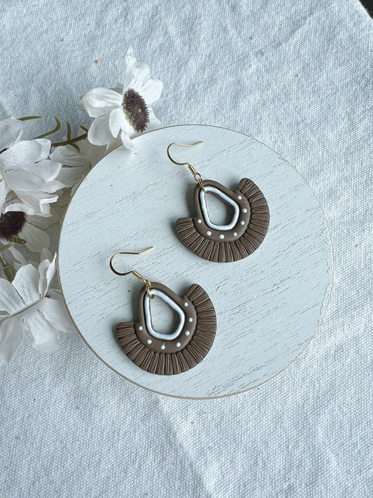 Brown Macrame Polymer Clay Earrings | Santorini Collection