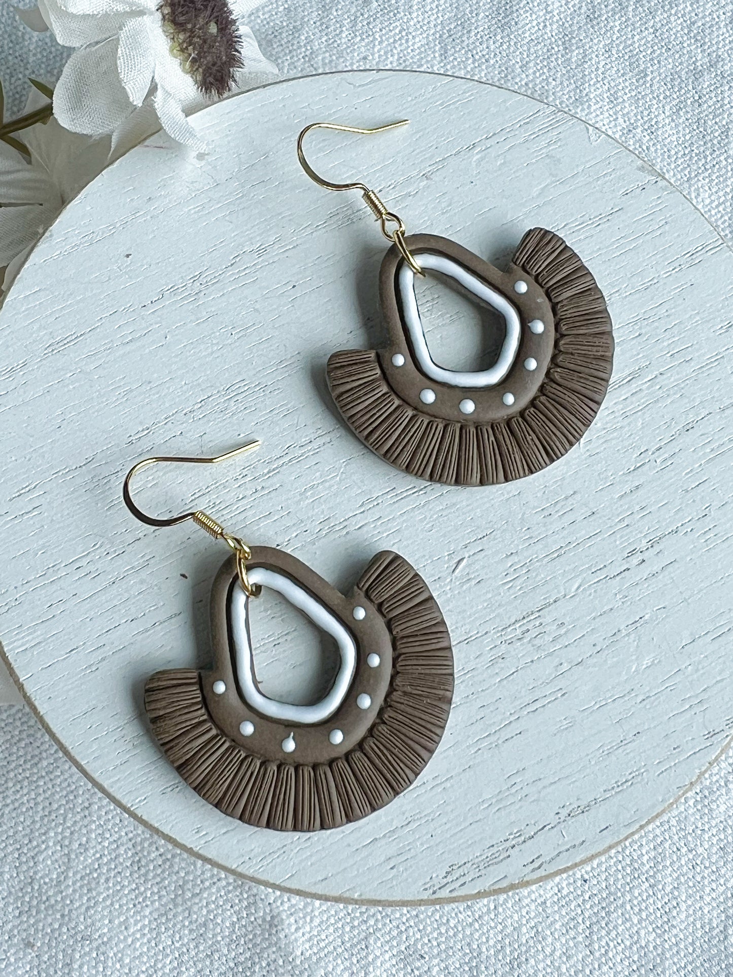 Brown Macrame Polymer Clay Earrings | Santorini Collection