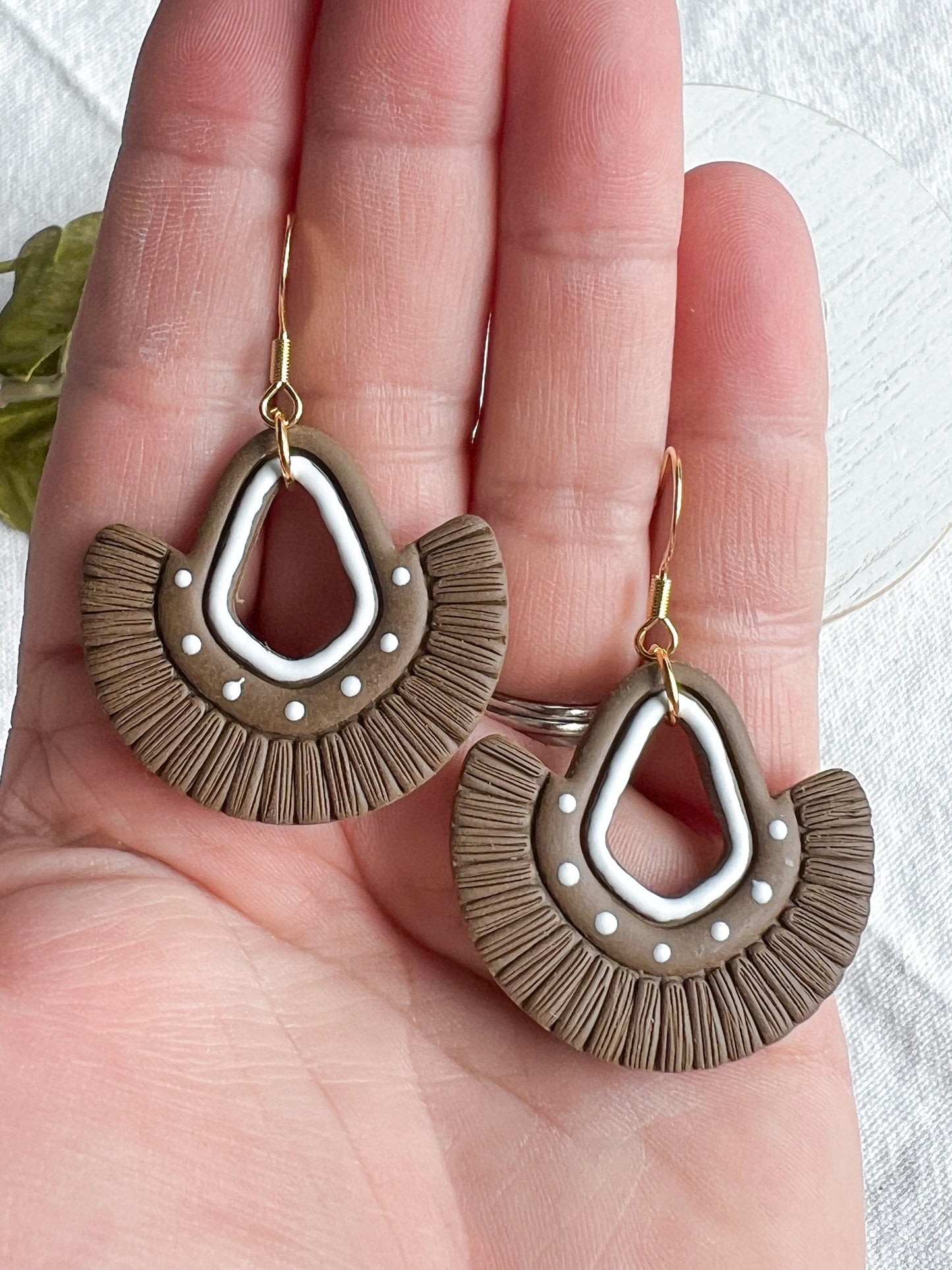 Brown Macrame Polymer Clay Earrings | Santorini Collection