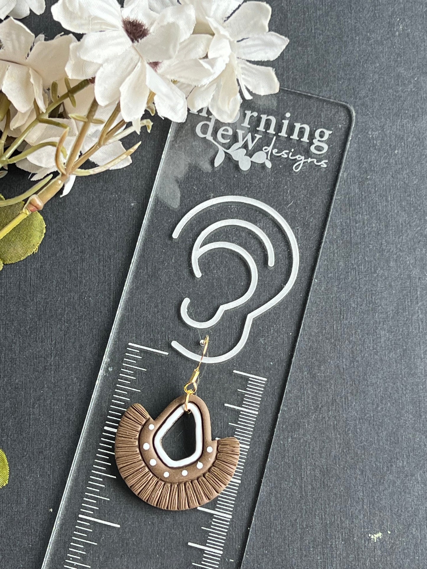 Brown Macrame Polymer Clay Earrings | Santorini Collection