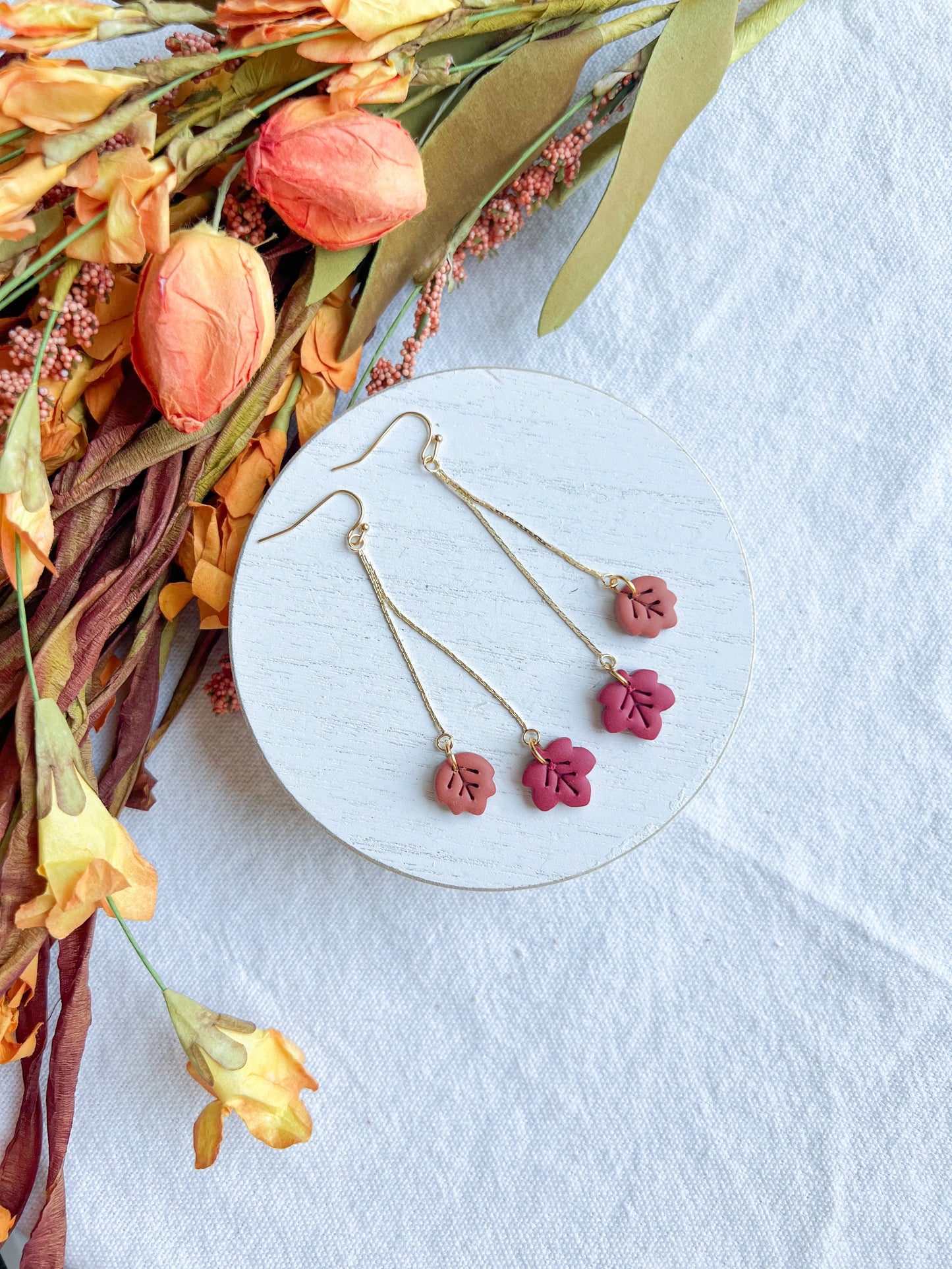 Colorful Fall Leaf Drop Polymer Clay Earrings