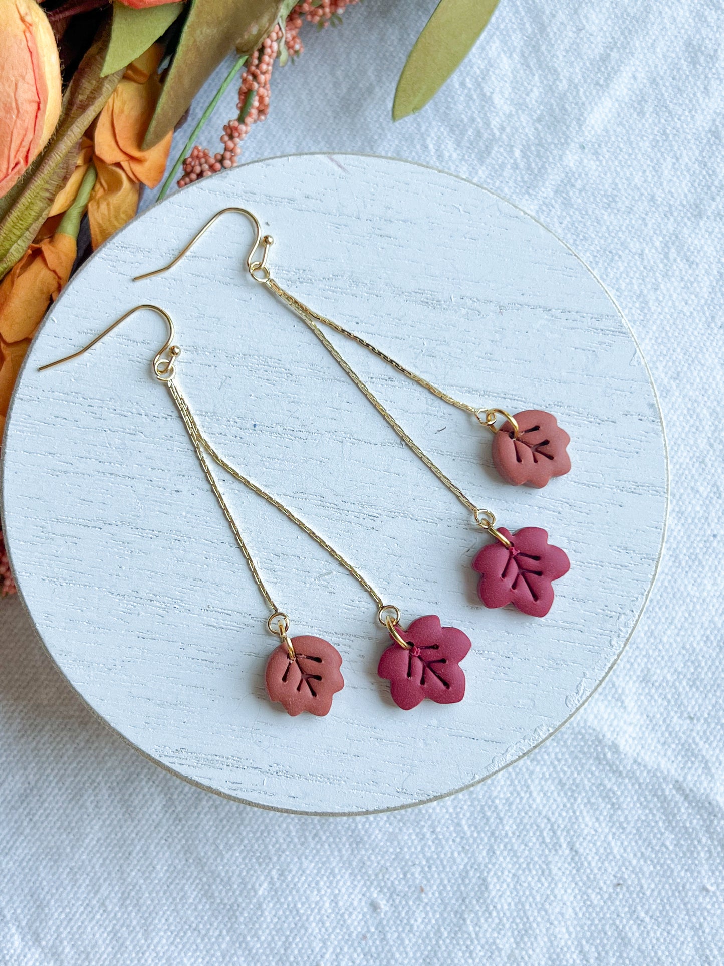 Colorful Fall Leaf Drop Polymer Clay Earrings