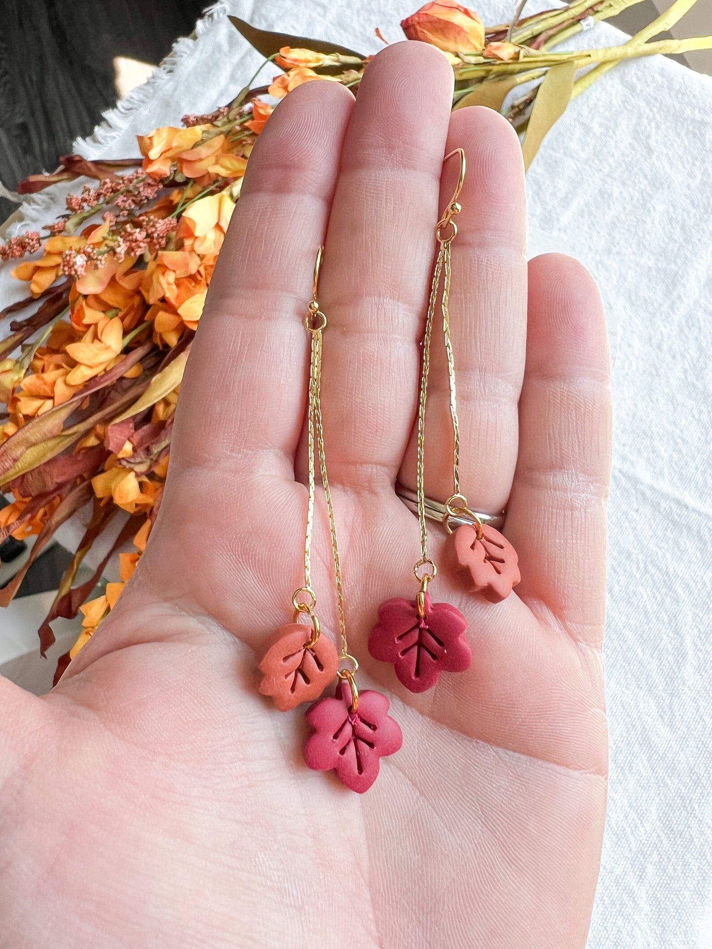 Colorful Fall Leaf Drop Polymer Clay Earrings