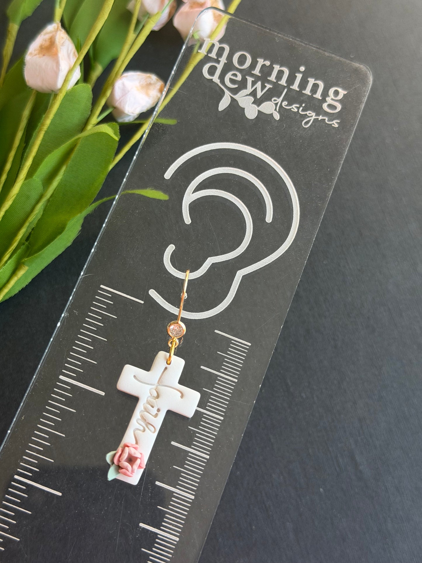Faith Cross with Floral Details Polymer Clay Earrings