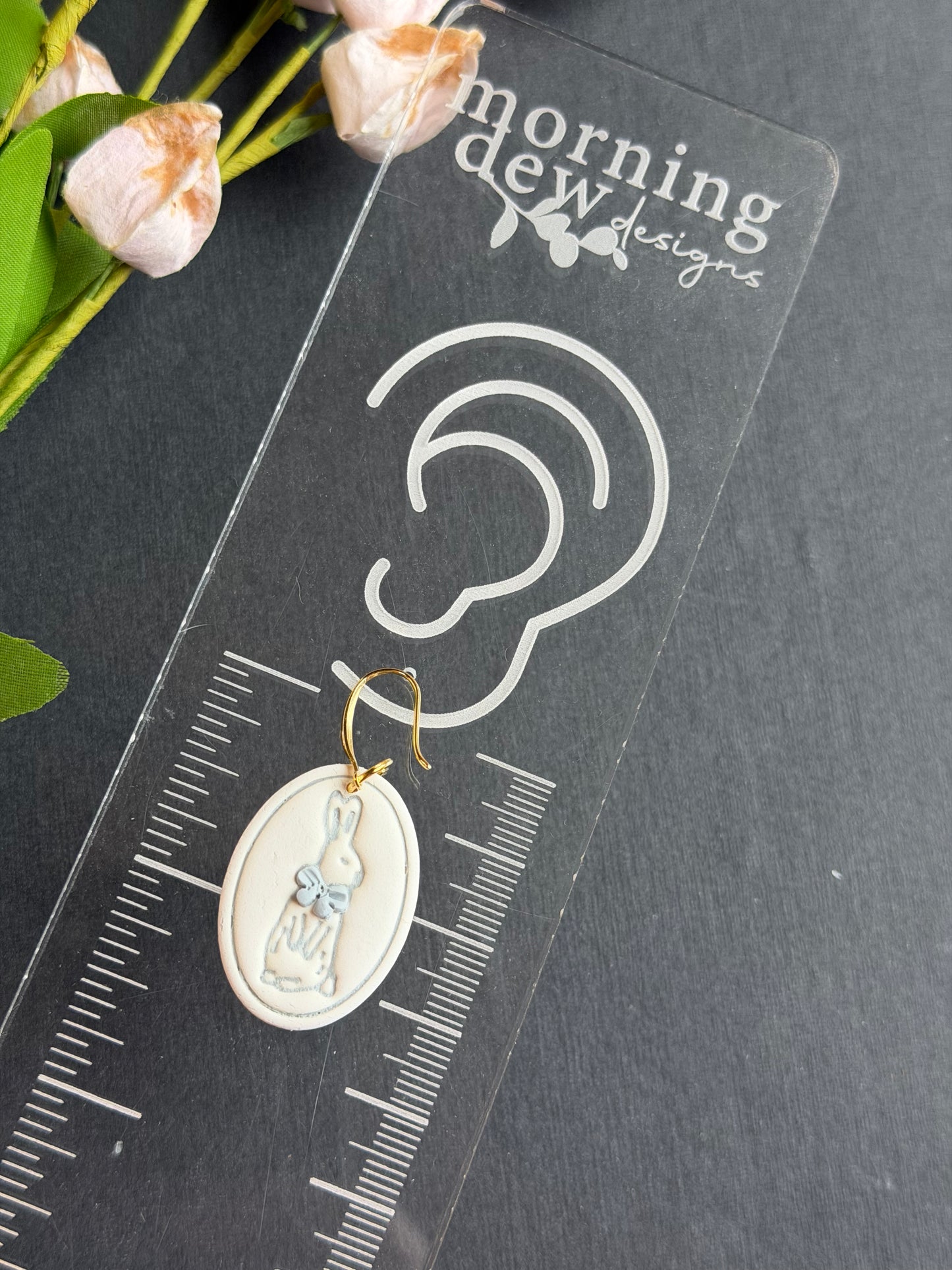 Vintage Powder Blue Embossed Bunny Polymer Clay Earrings