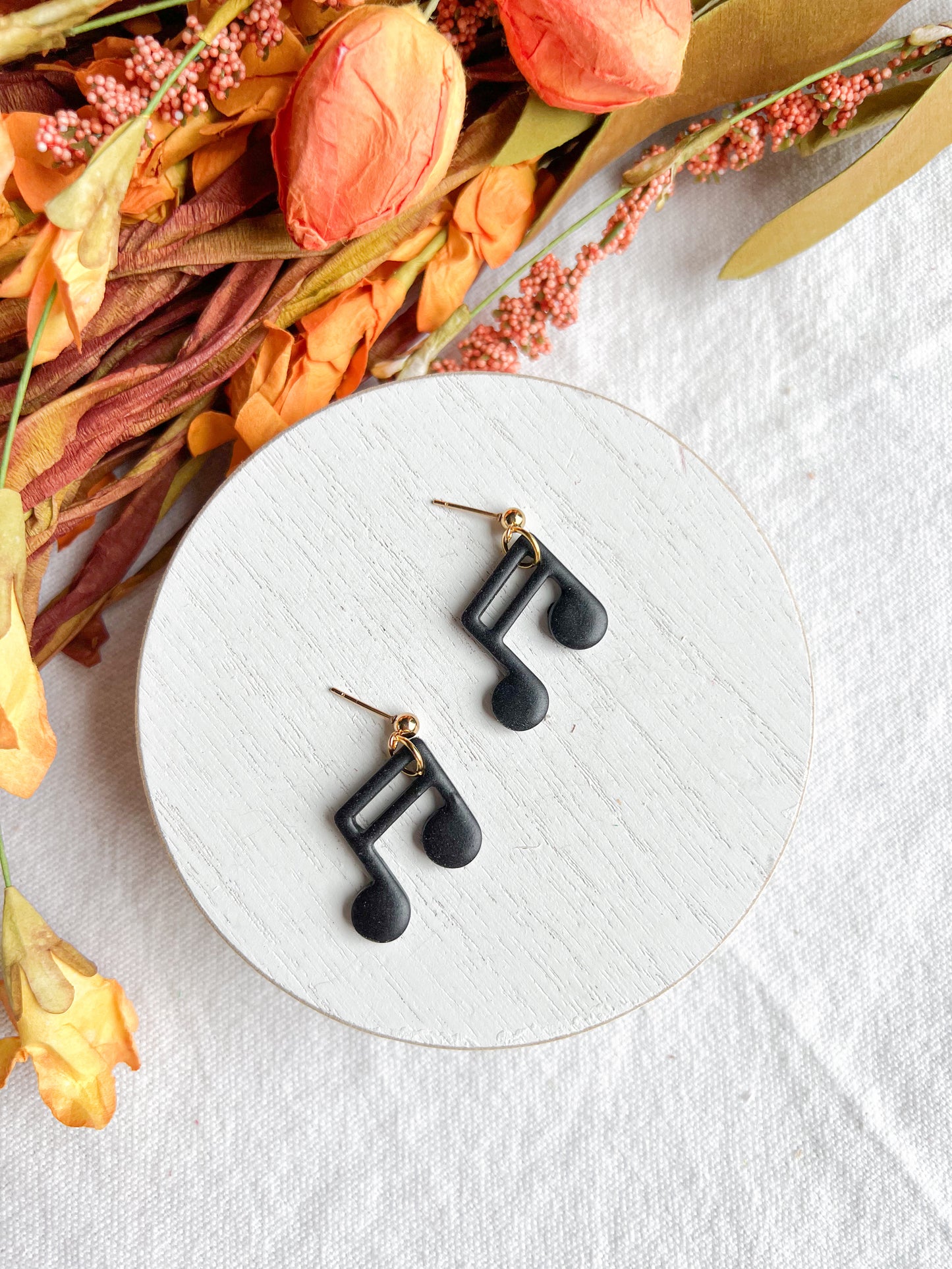 2 Beamed Black 8th Note Polymer Clay Earrings