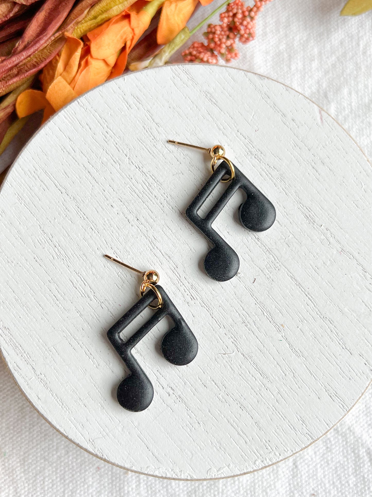 2 Beamed Black 8th Note Polymer Clay Earrings