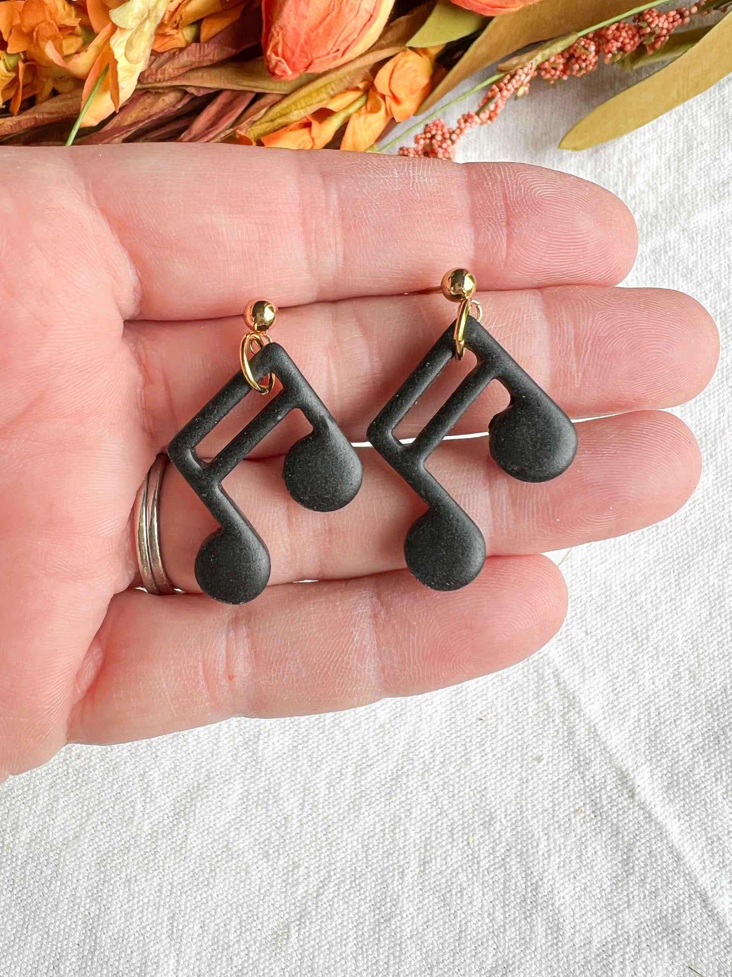 2 Beamed Black 8th Note Polymer Clay Earrings