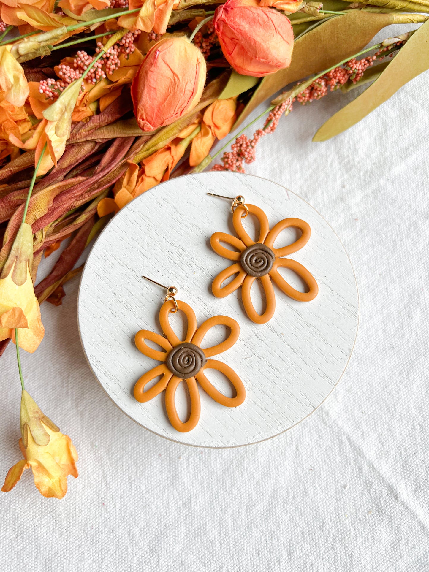 Sunflower Doodle Polymer Clay Earrings