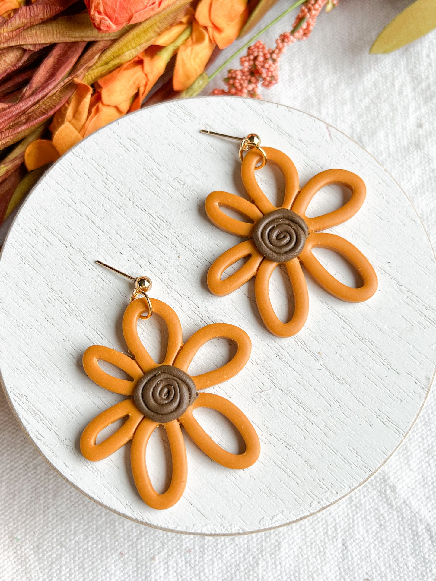 Sunflower Doodle Polymer Clay Earrings