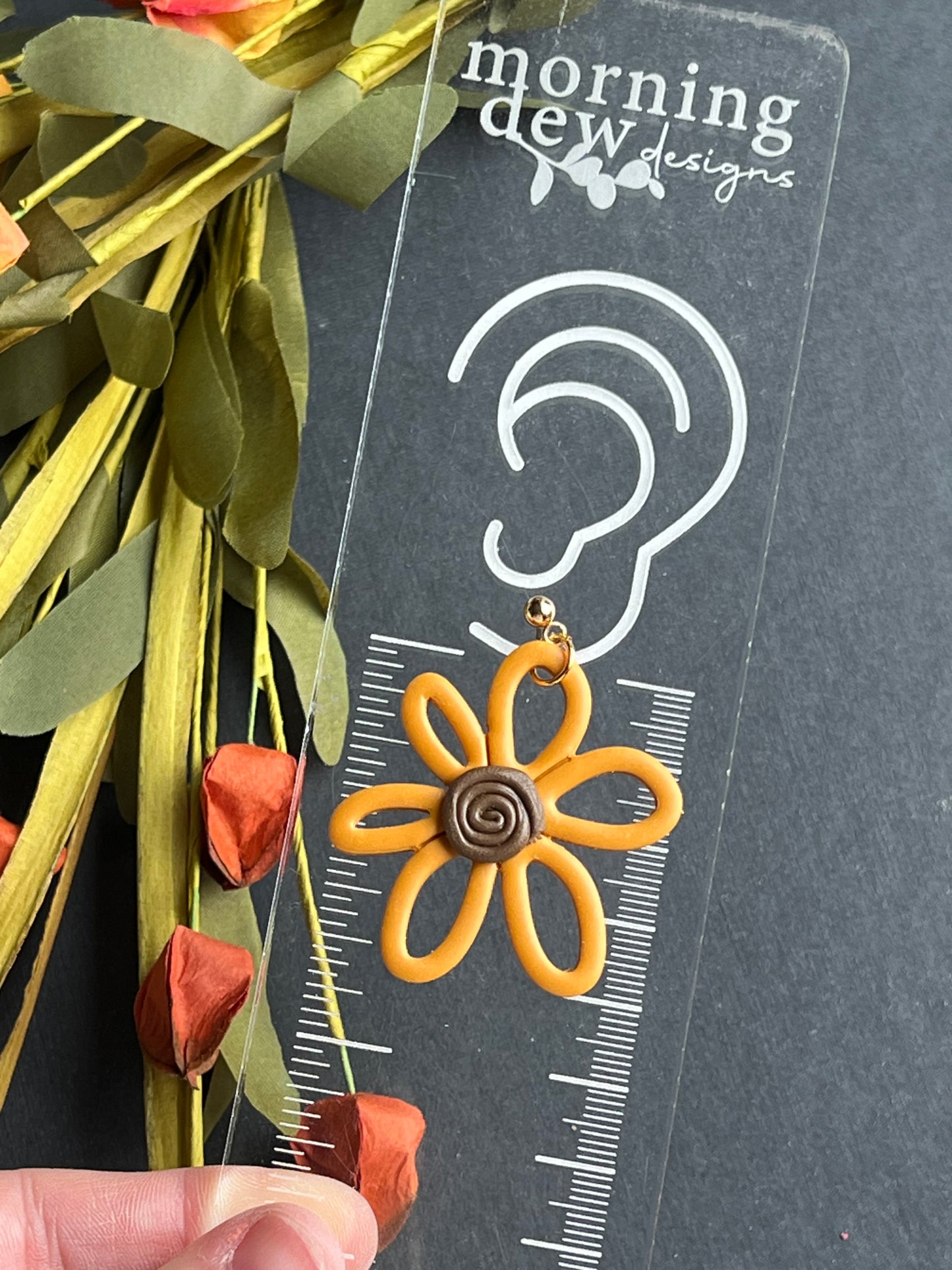 Sunflower Doodle Polymer Clay Earrings