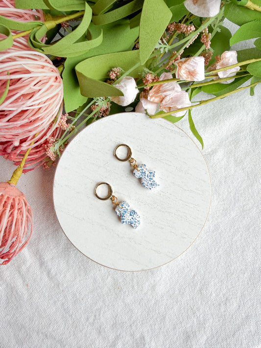 Dutch Delft Blue Pattern Wooden Shoe Polymer Clay Earrings