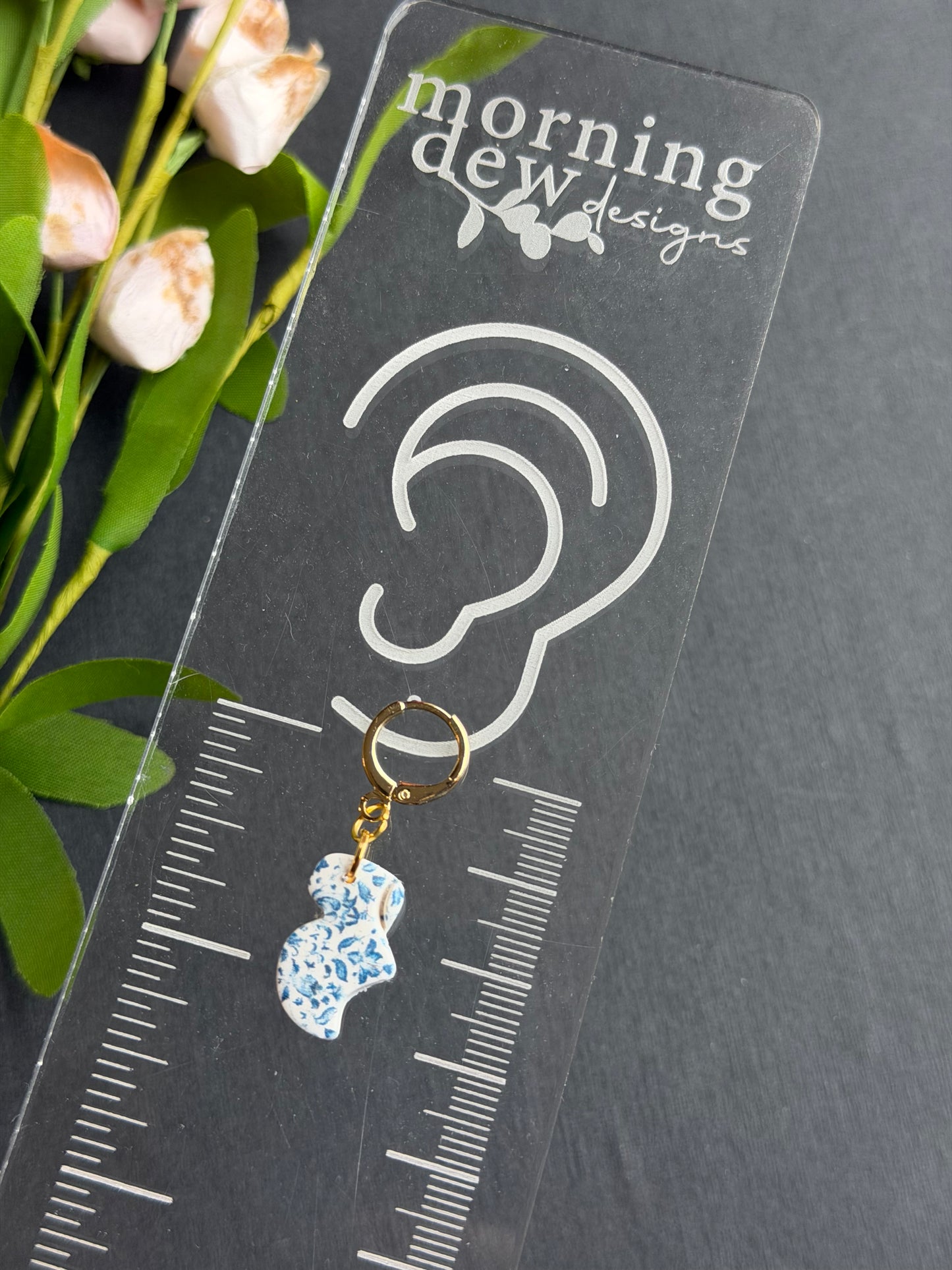 Dutch Delft Blue Pattern Wooden Shoe Polymer Clay Earrings