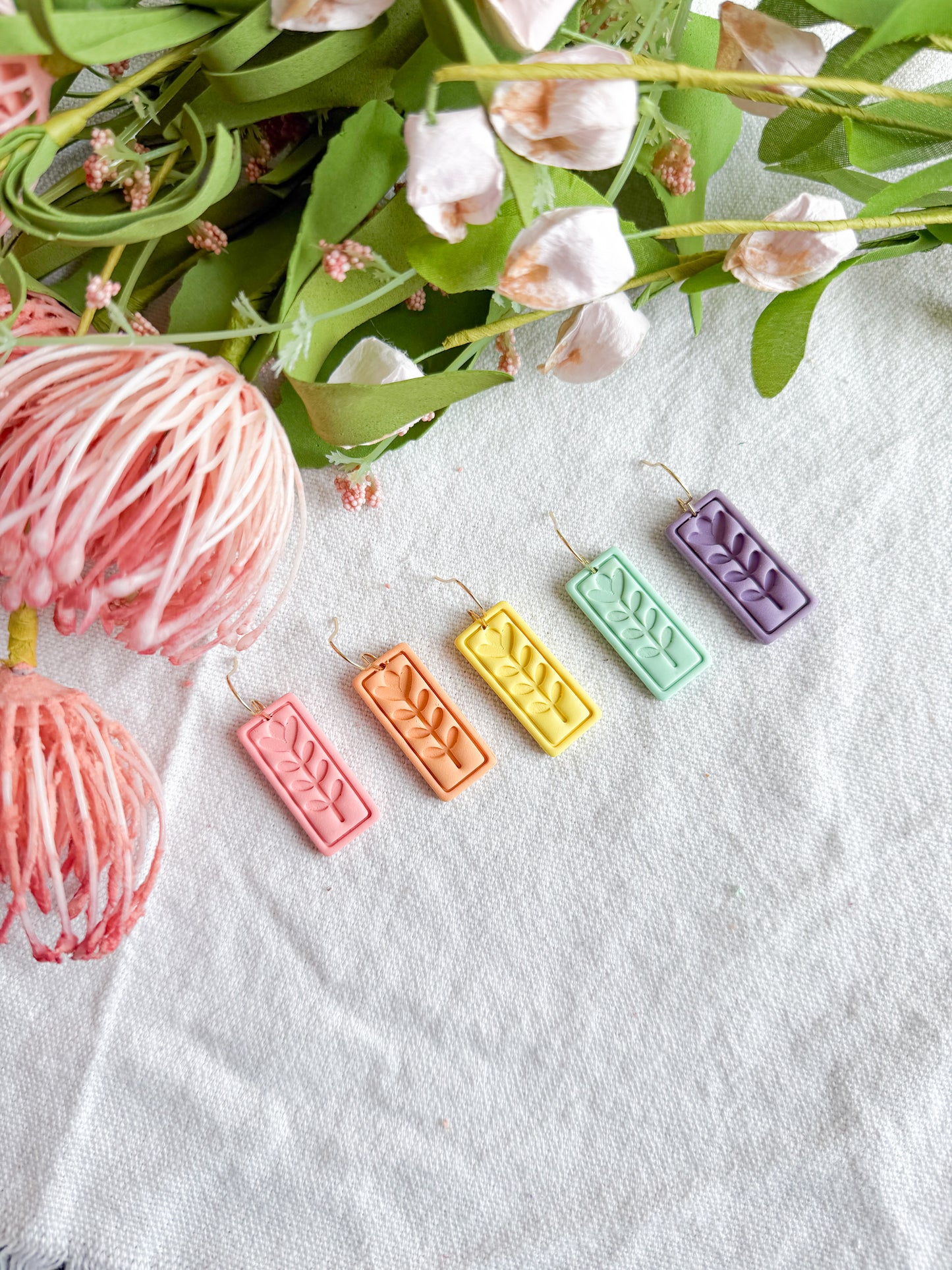 Tulip Embossed Minimalist Rectangle Polymer Clay Earrings