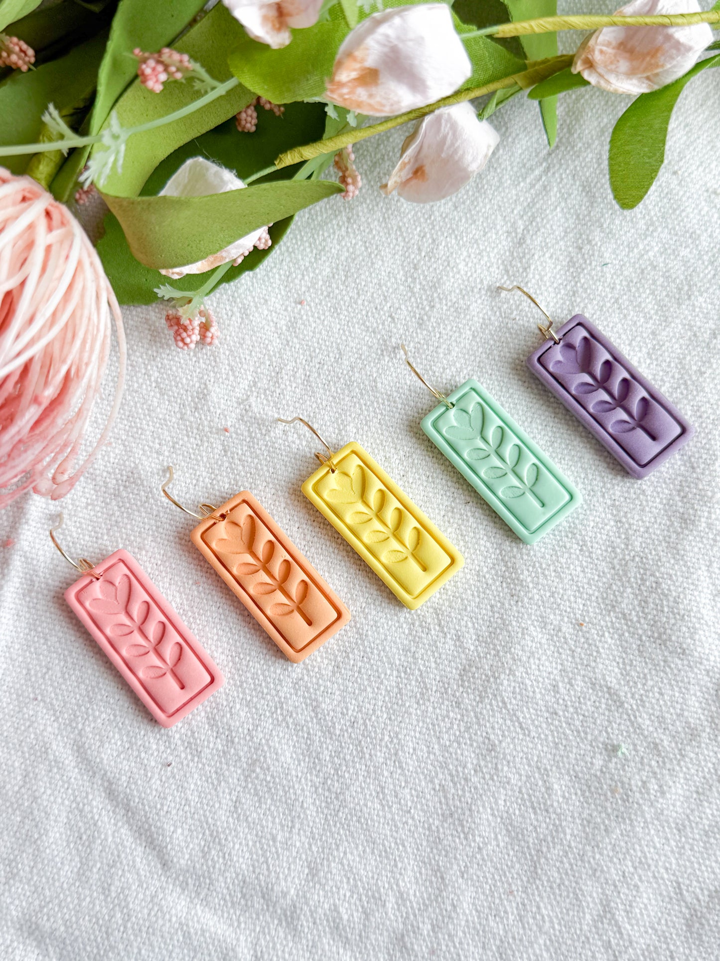 Tulip Embossed Minimalist Rectangle Polymer Clay Earrings