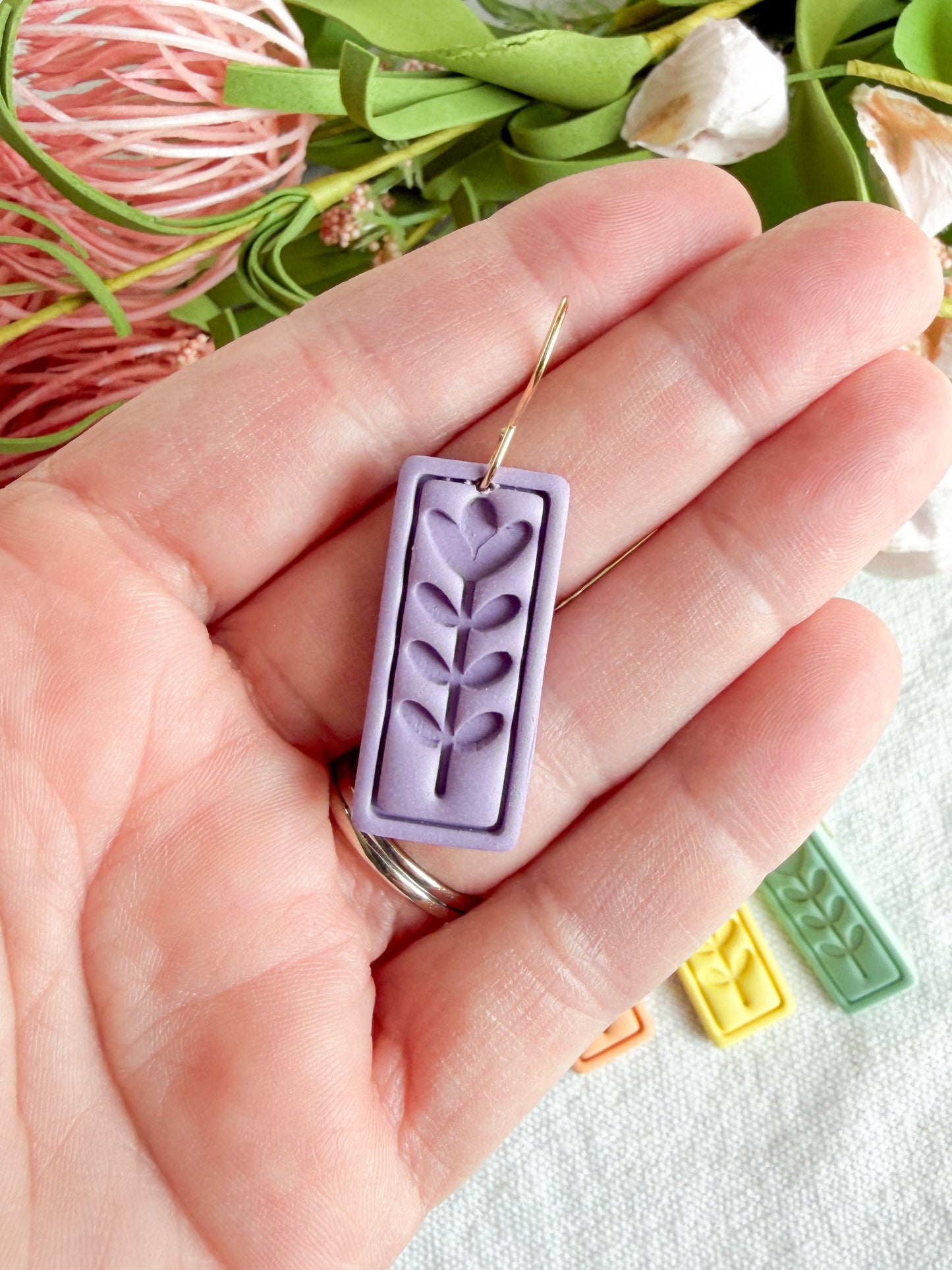 Tulip Embossed Minimalist Rectangle Polymer Clay Earrings
