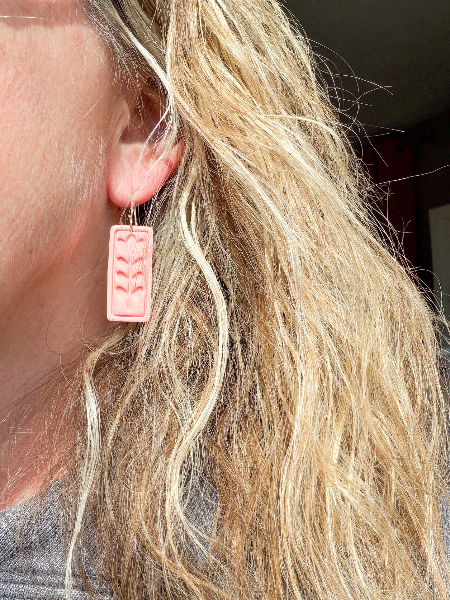 Tulip Embossed Minimalist Rectangle Polymer Clay Earrings