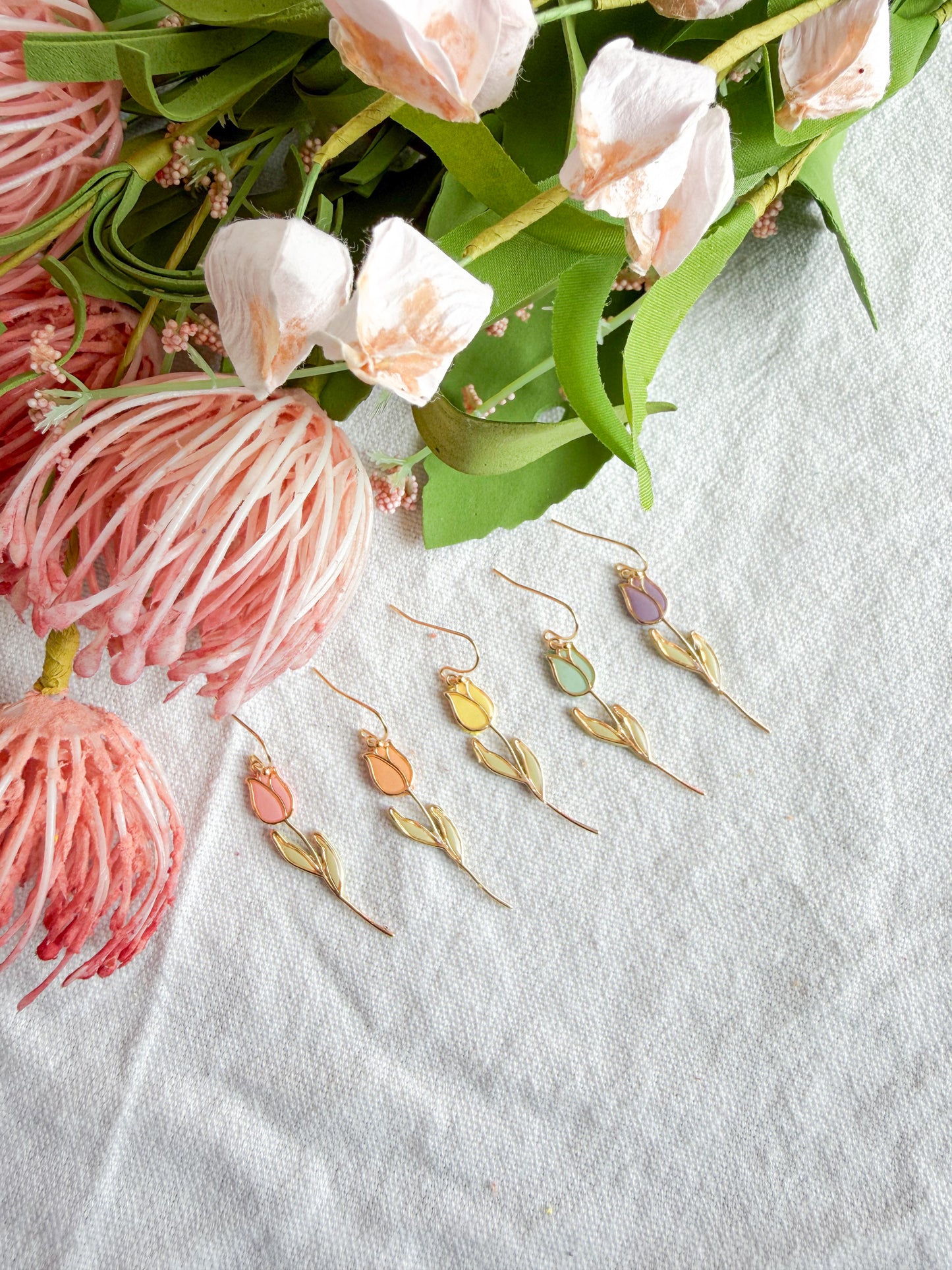 Gold Bezel Dainty Pastel Tulip Polymer Clay Earrings