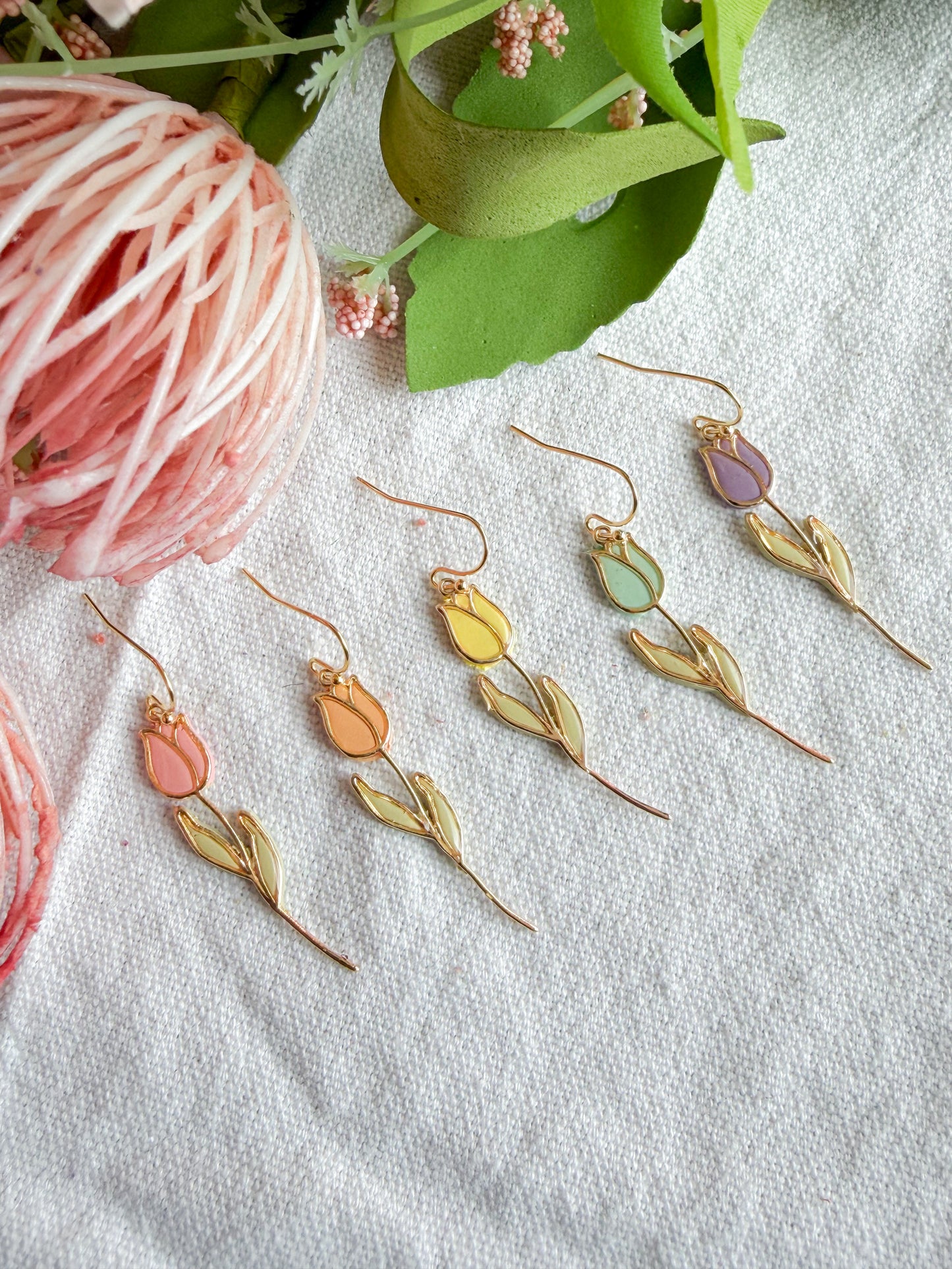 Gold Bezel Dainty Pastel Tulip Polymer Clay Earrings