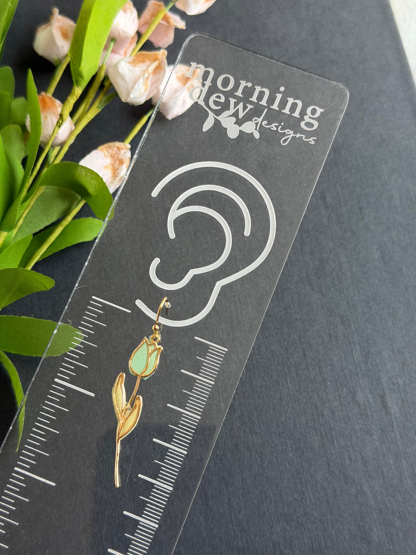 Gold Bezel Dainty Pastel Tulip Polymer Clay Earrings