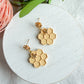 Honeycomb Bee with Gold Flower Stud Polymer Clay Earrings