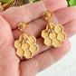 Honeycomb Bee with Gold Flower Stud Polymer Clay Earrings
