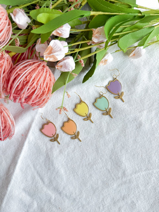 Gold Bezel Modern Pastel Tulip Polymer Clay Earrings