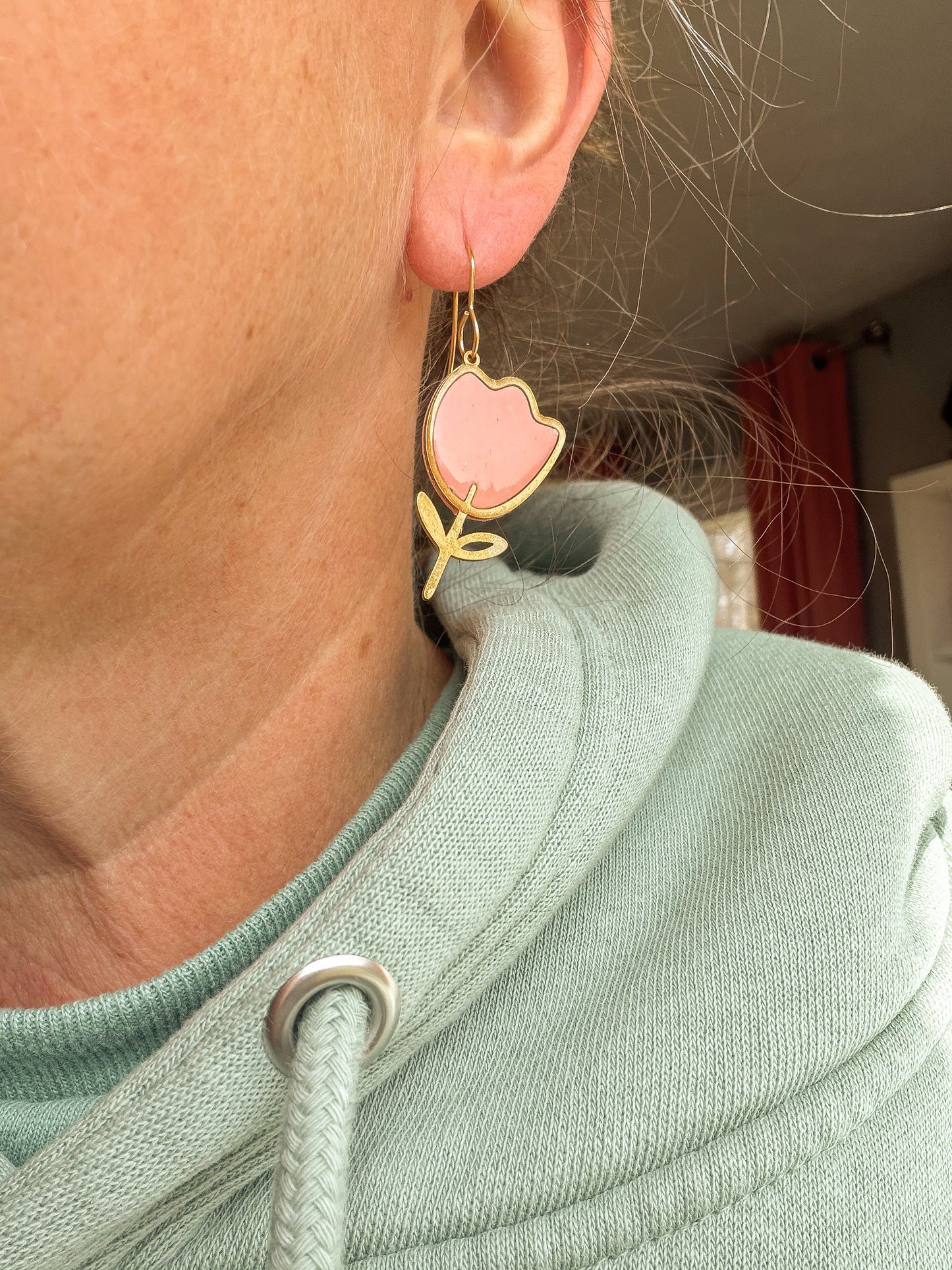 Gold Bezel Modern Pastel Tulip Polymer Clay Earrings