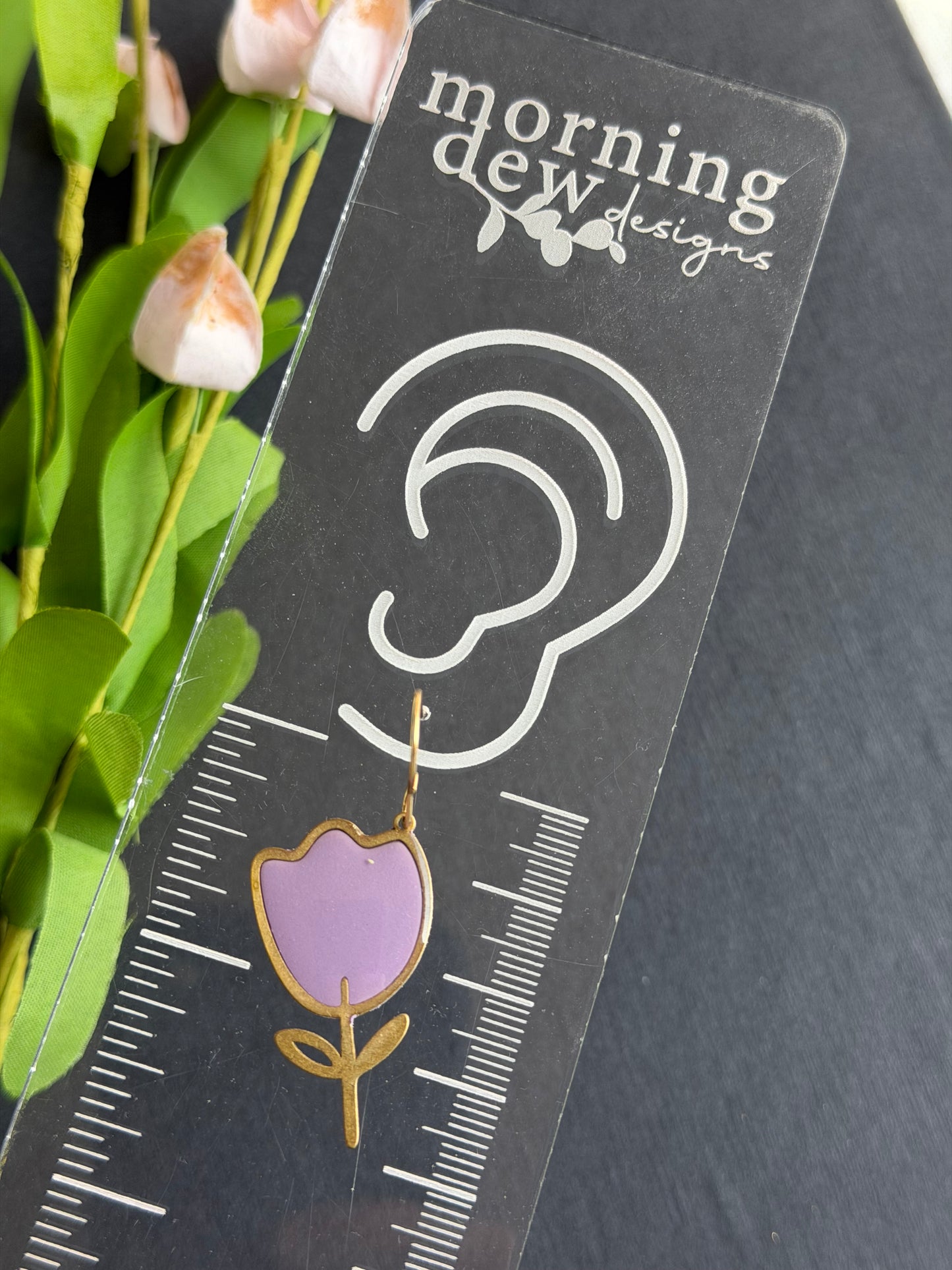 Gold Bezel Modern Pastel Tulip Polymer Clay Earrings