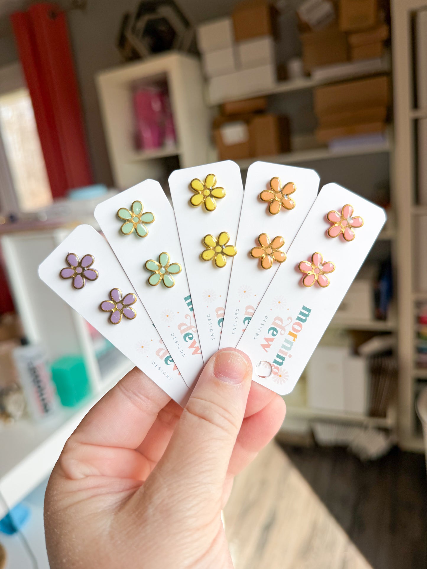 Minimalist Pastel Daisy Polymer Clay Stud Earrings