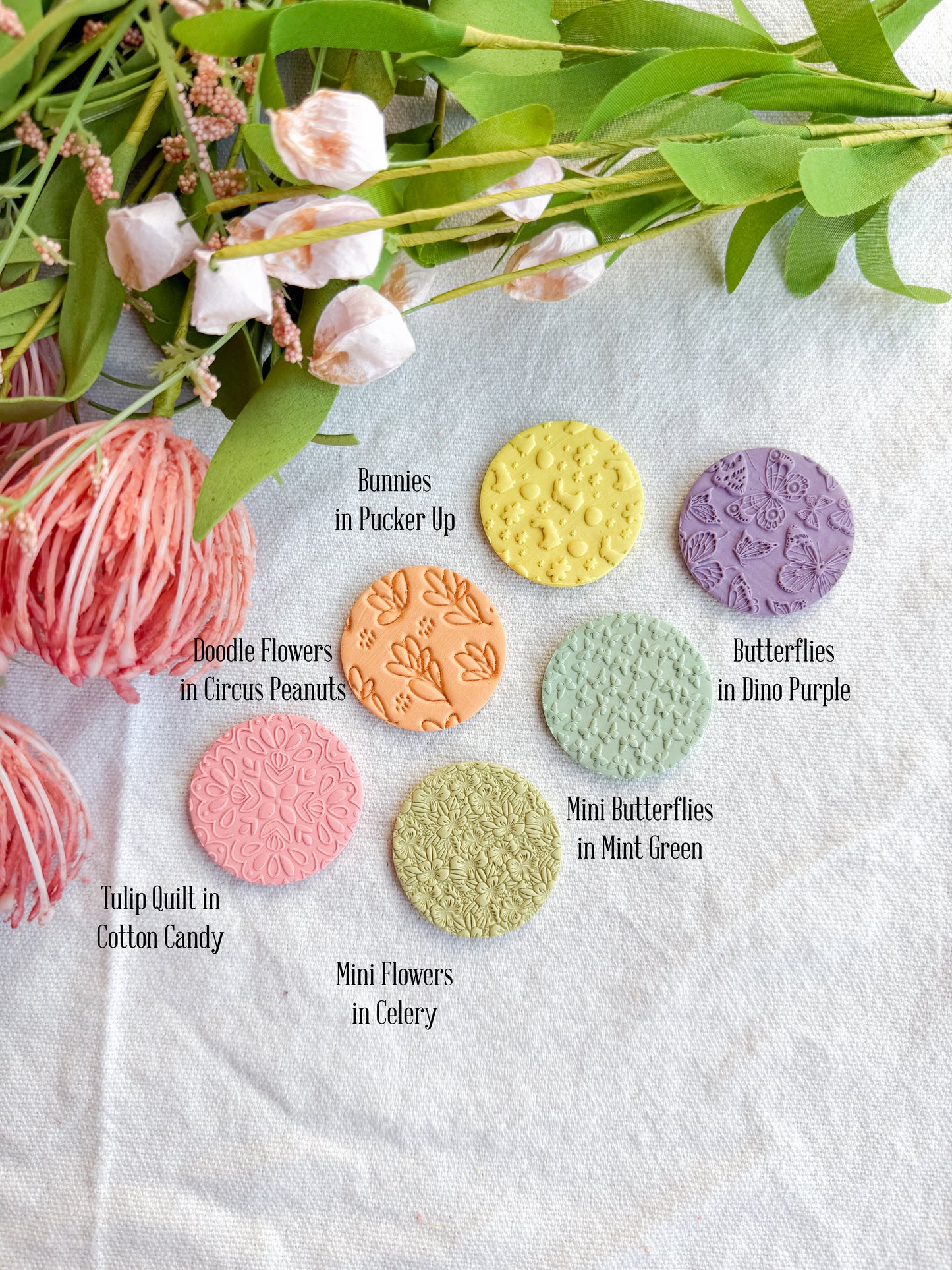 Floral Polymer Clay ID Badge: Textured Bright Pastel Retractable Badge