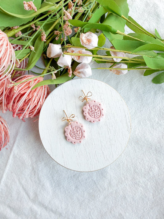 Pink Blossom Strawberry Scalloped Polymer Clay Earrings