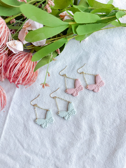Delicate Detail Embossed Butterfly Polymer Clay Earrings