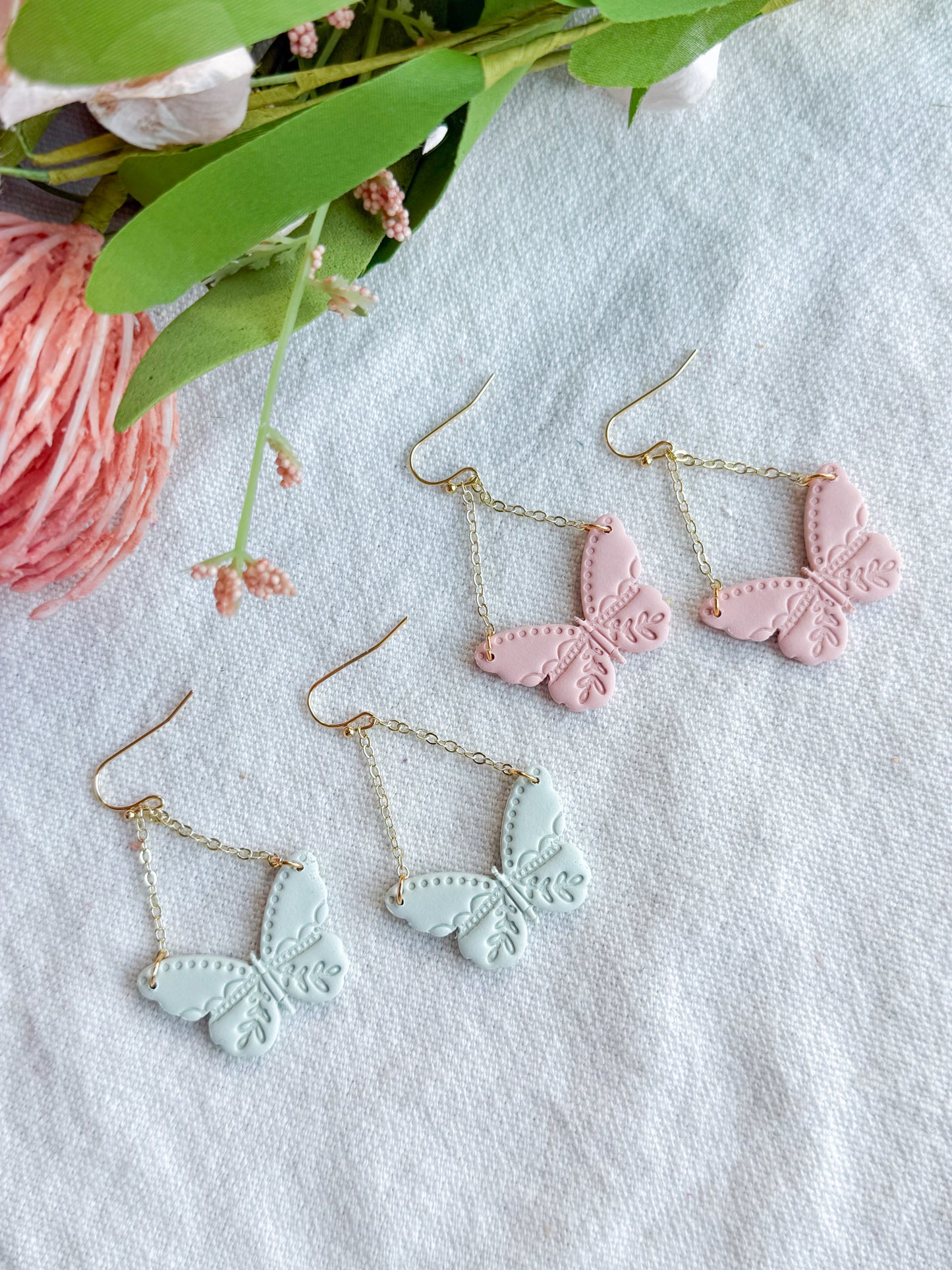 Delicate Detail Embossed Butterfly Polymer Clay Earrings