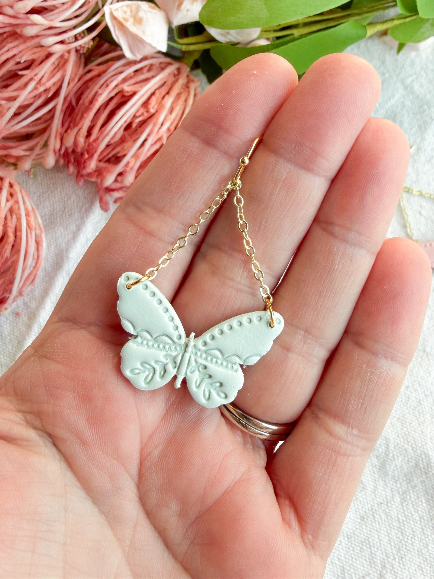 Delicate Detail Embossed Butterfly Polymer Clay Earrings