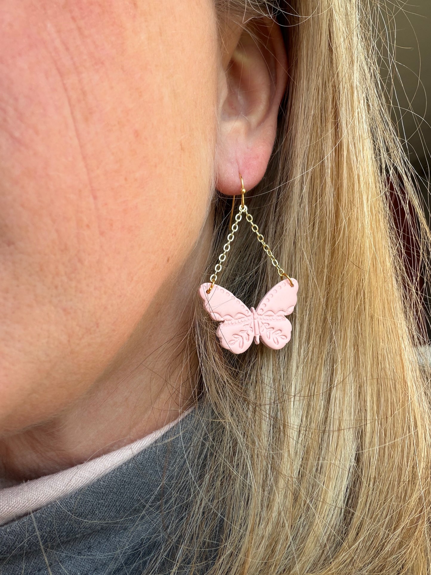 Delicate Detail Embossed Butterfly Polymer Clay Earrings