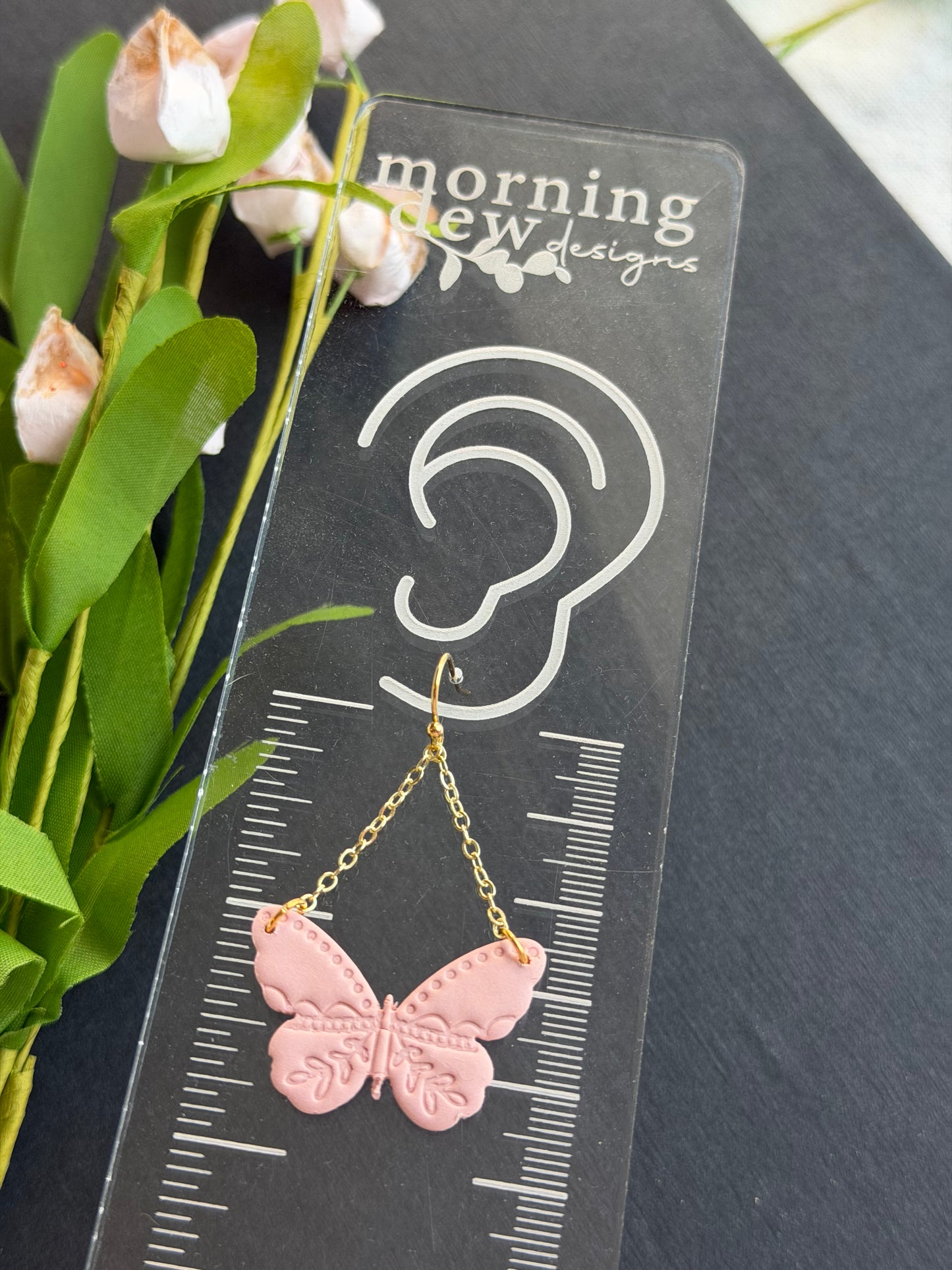 Delicate Detail Embossed Butterfly Polymer Clay Earrings