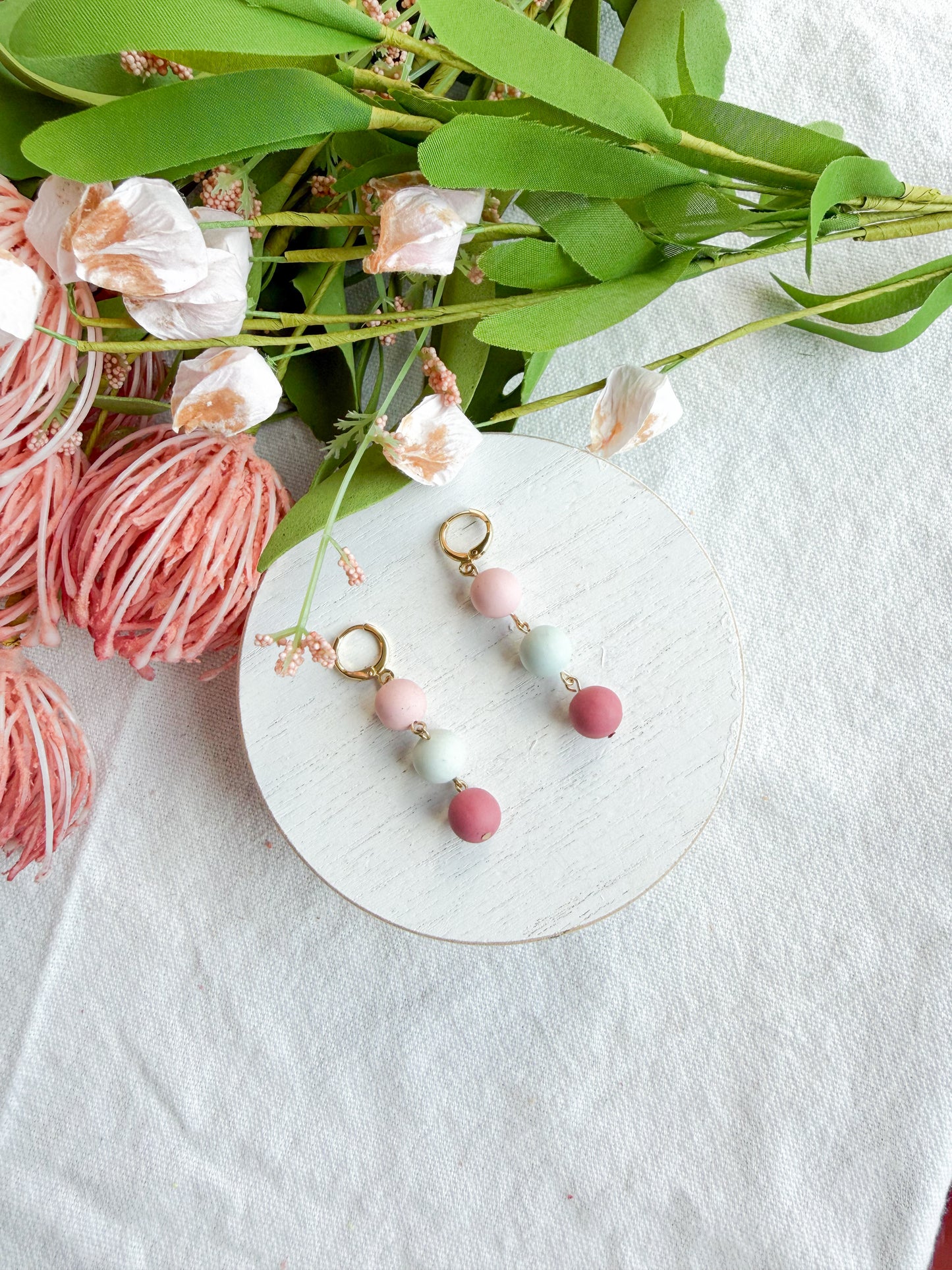 Pastel Bead Drop Trio Polymer Clay Earrings