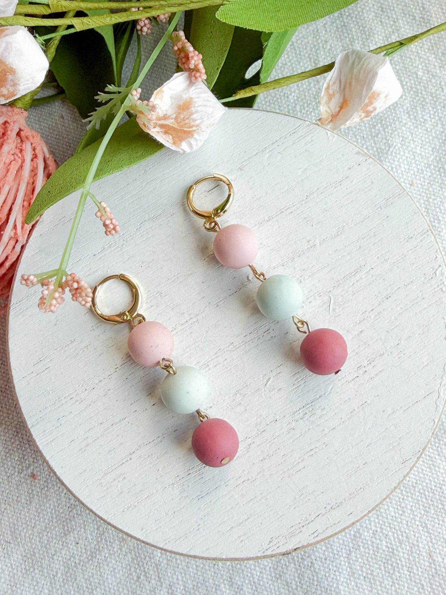 Pastel Bead Drop Trio Polymer Clay Earrings