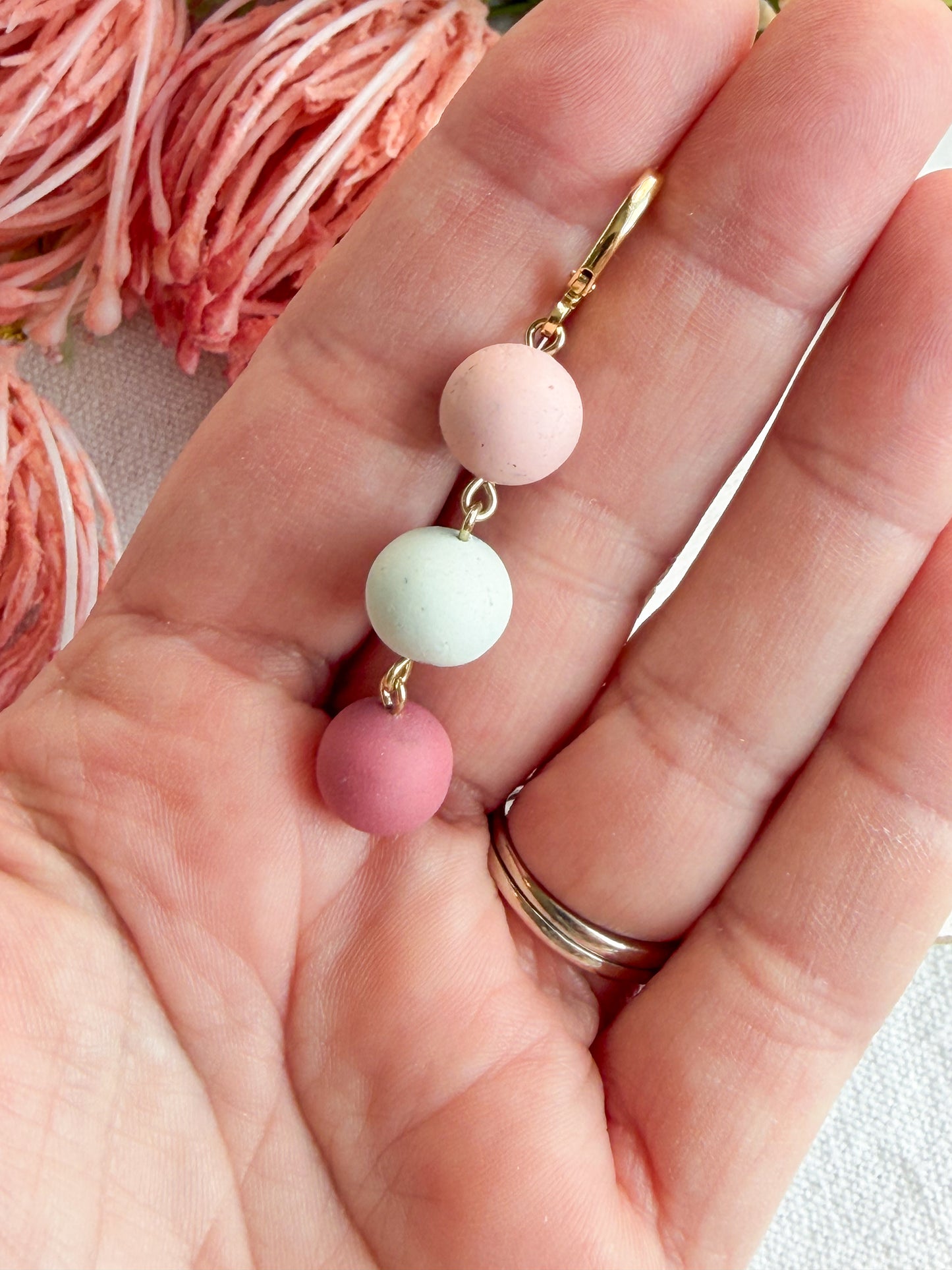 Pastel Bead Drop Trio Polymer Clay Earrings