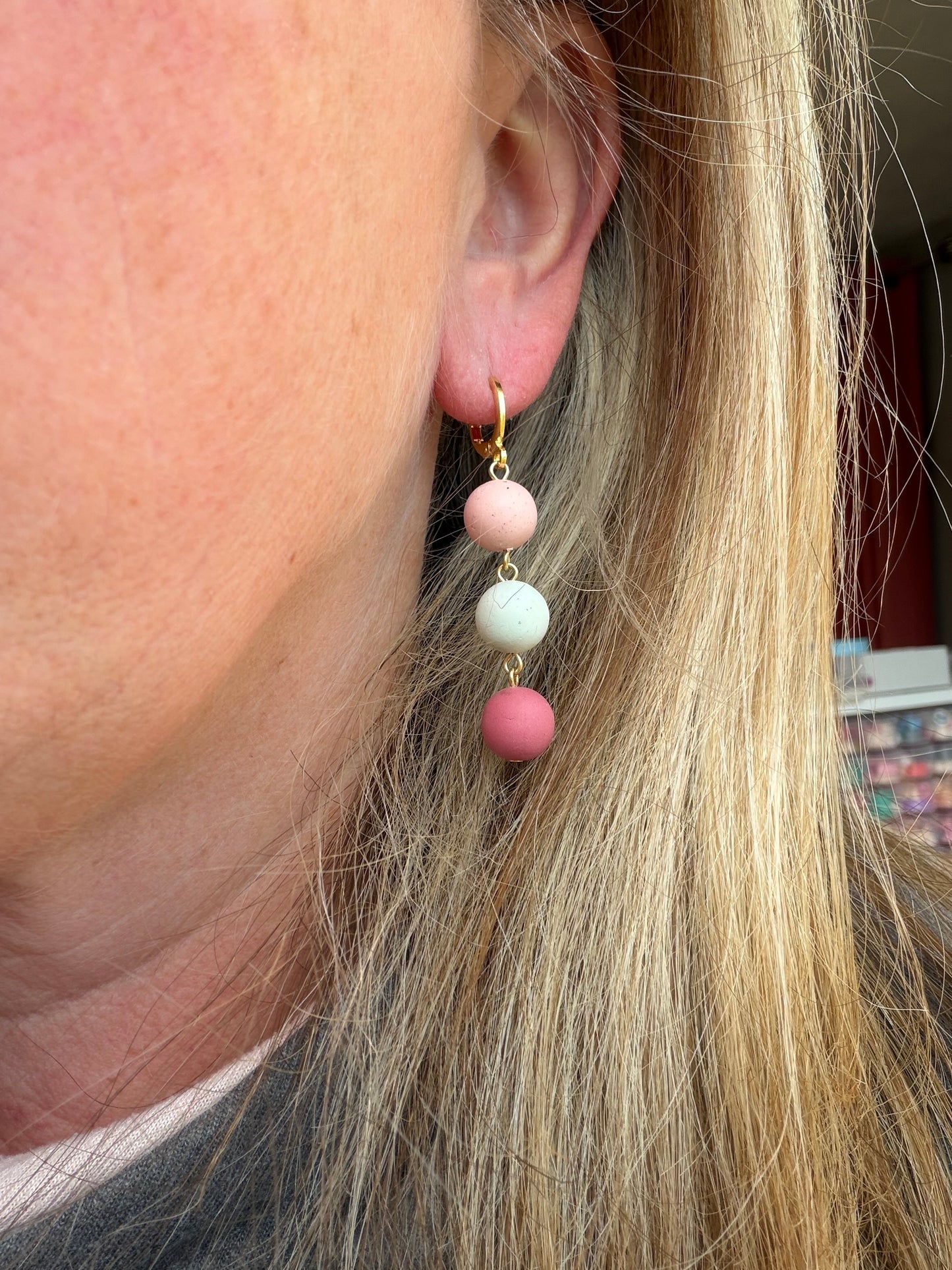 Pastel Bead Drop Trio Polymer Clay Earrings