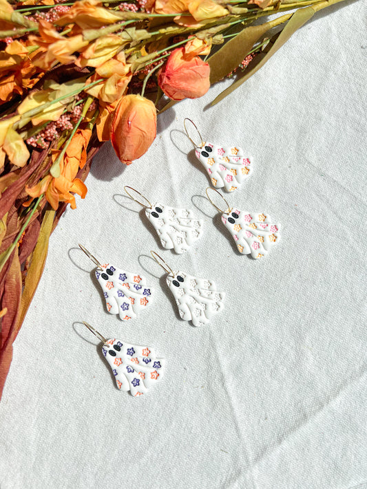 Boho Floral Embossed Ghost Polymer Clay Earrings