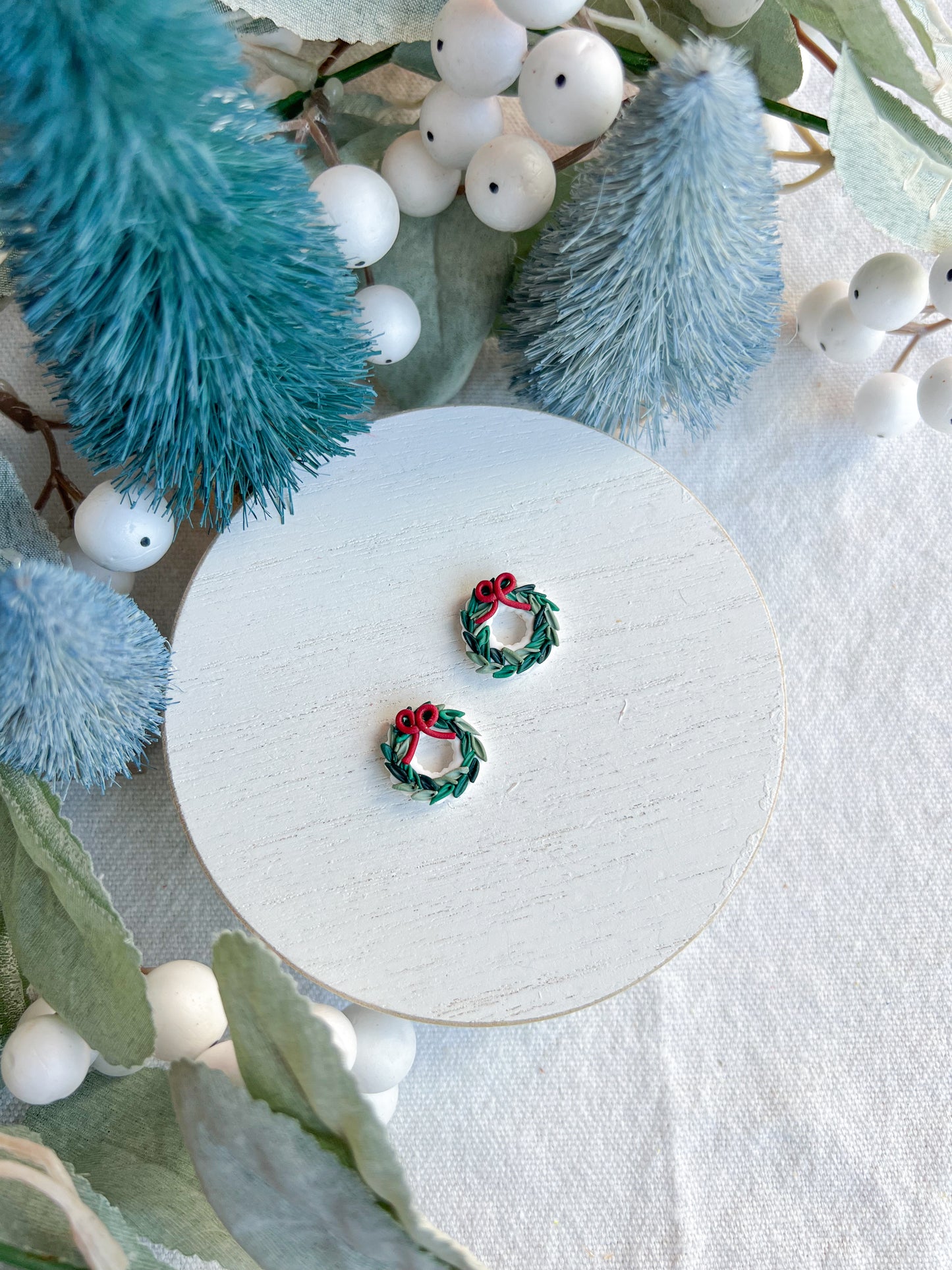 Christmas Wreath Polymer Clay Studs