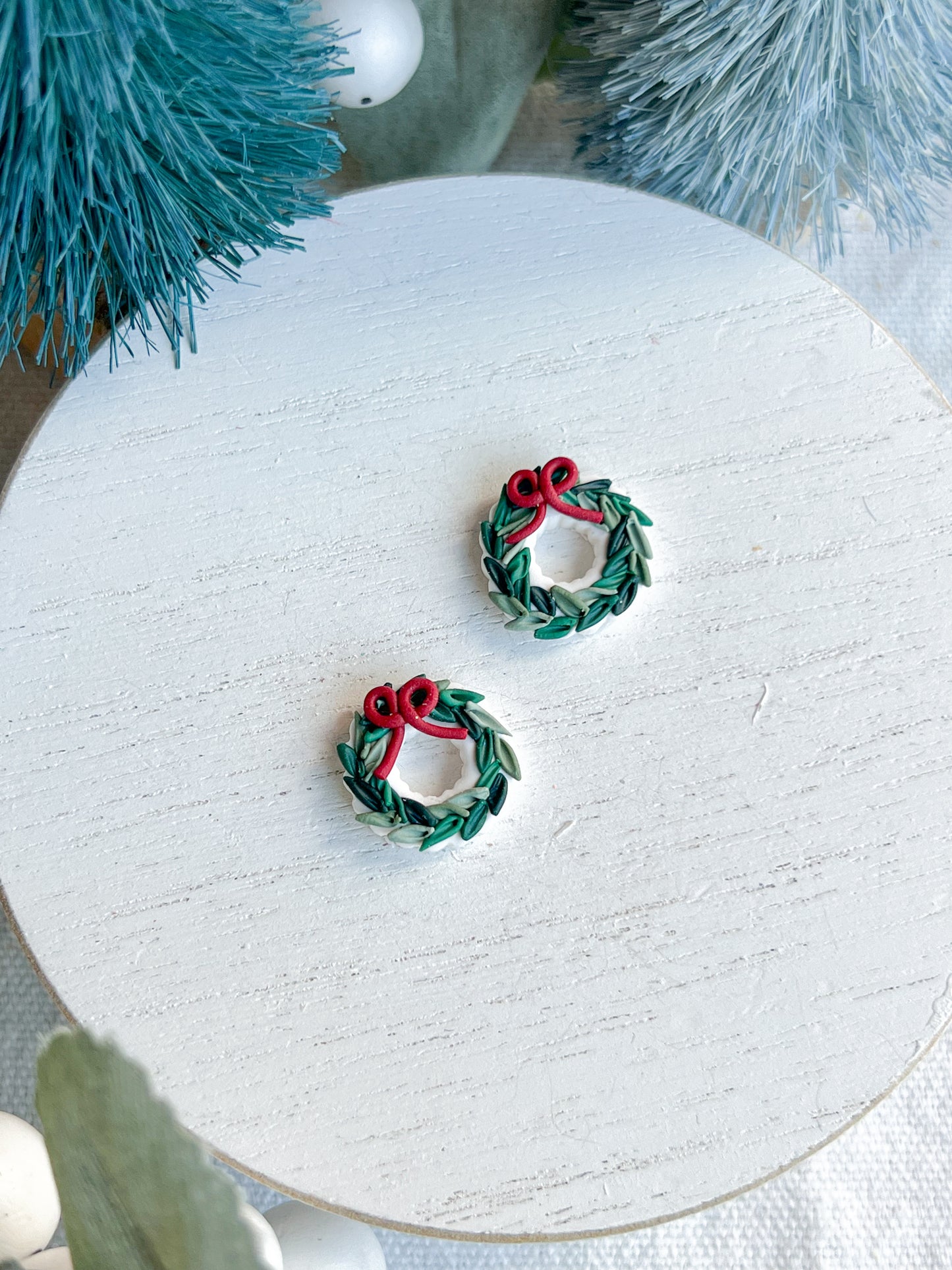 Christmas Wreath Polymer Clay Studs