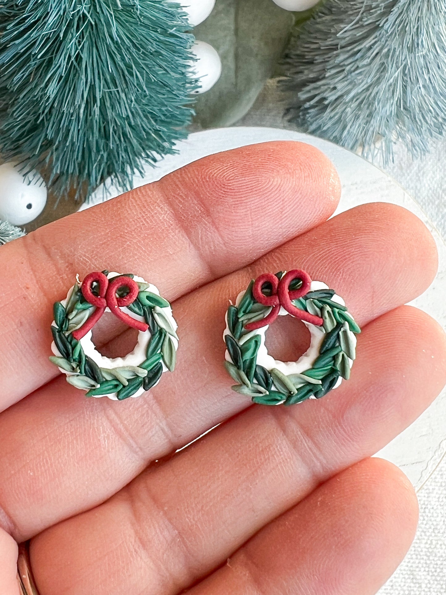 Christmas Wreath Polymer Clay Studs