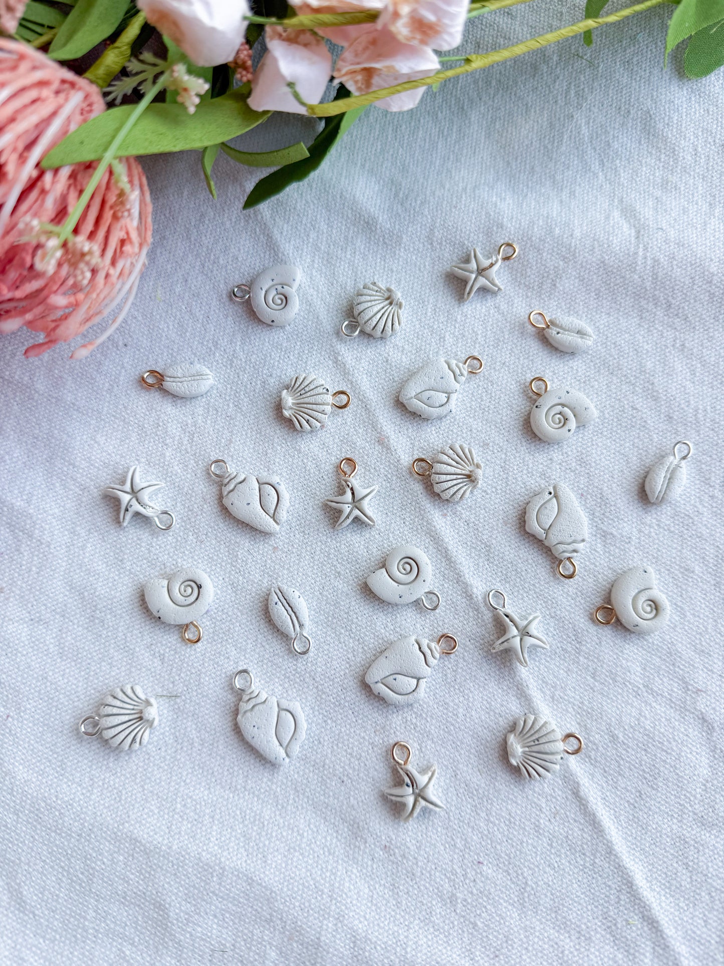 Sandy White Coastal Mini Shell Polymer Clay Jewelry Charms