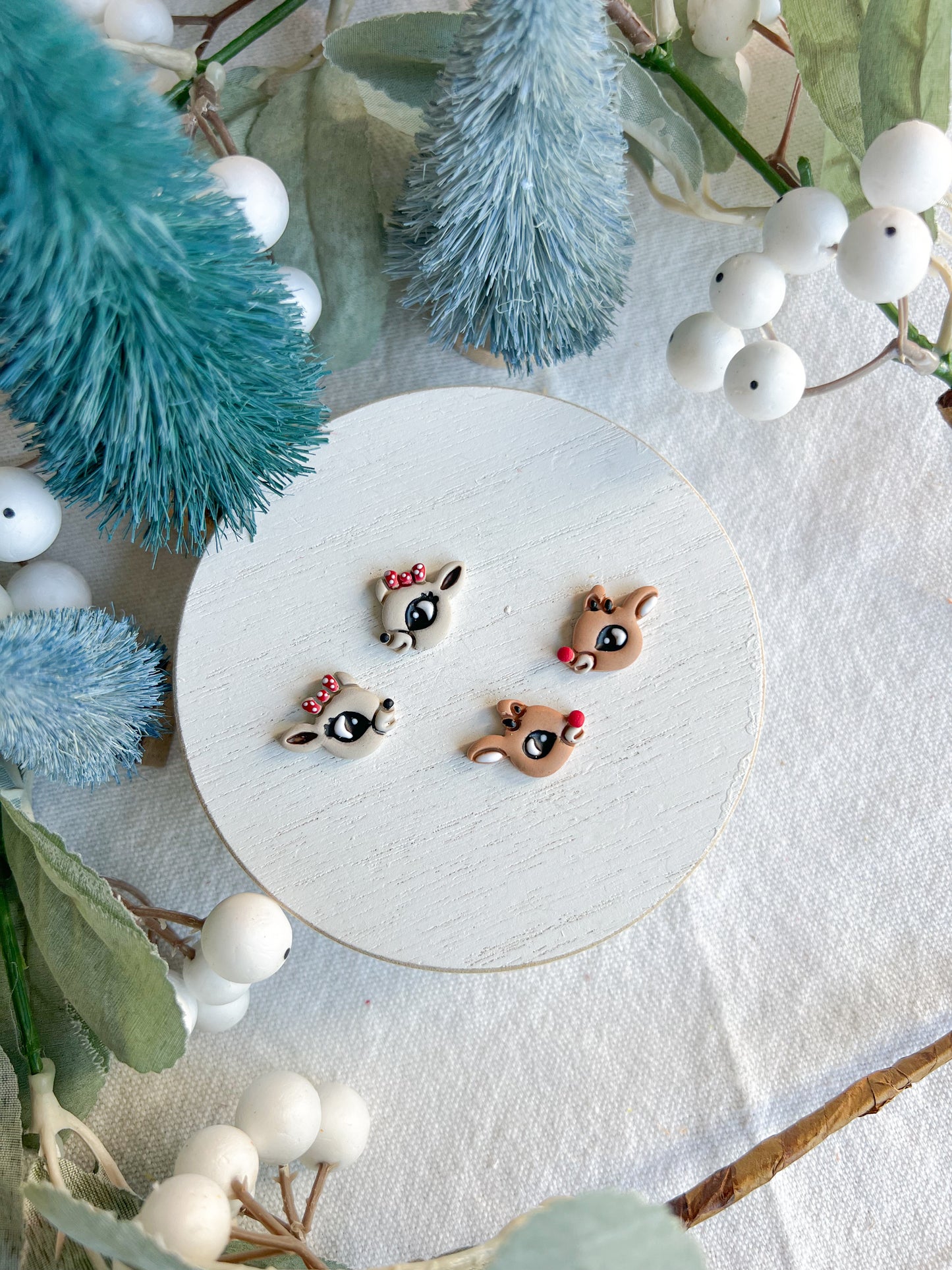 Rudolph and Clarice Reindeer Polymer Clay Studs